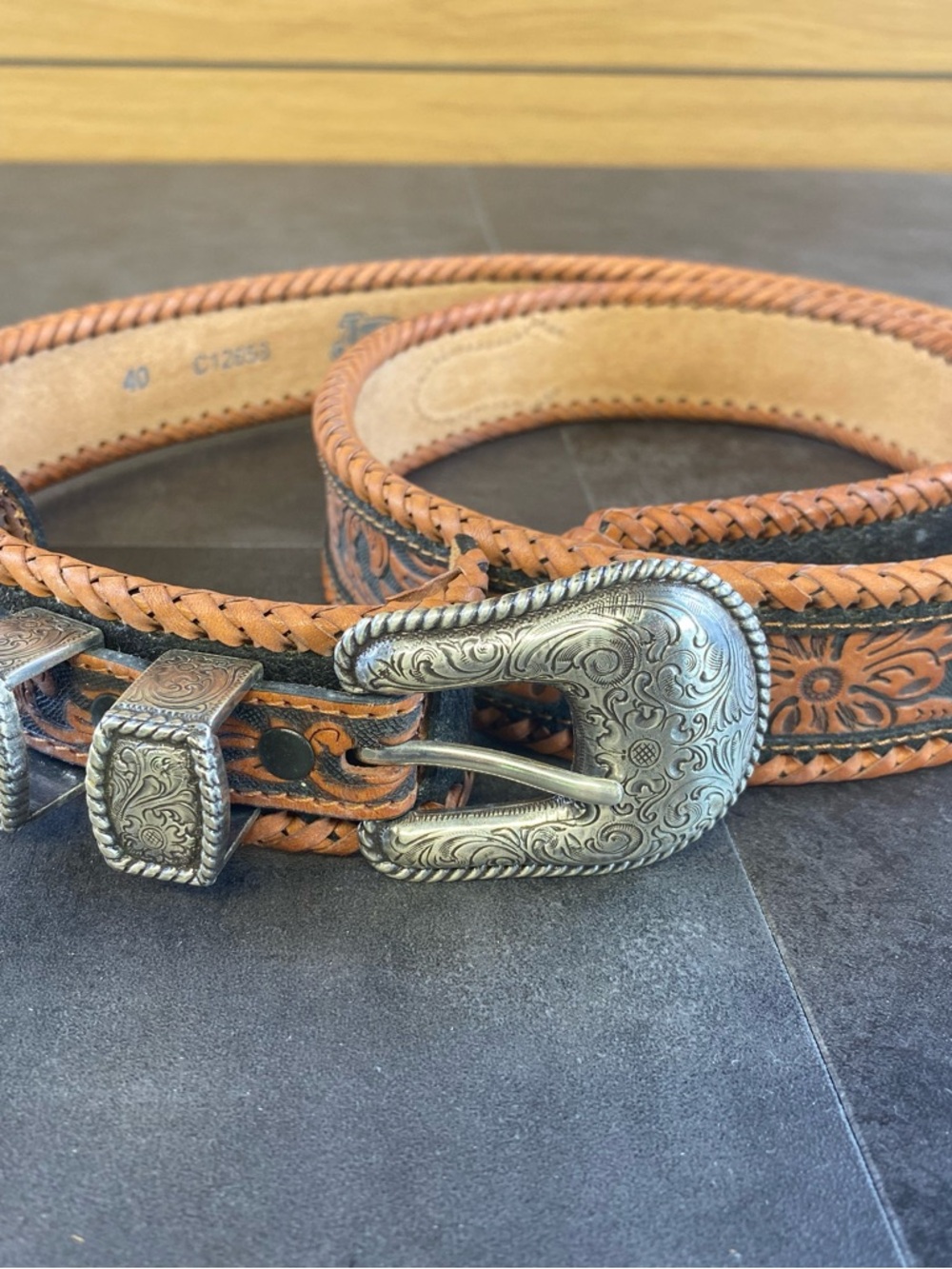 Justin Ranger Style Braided Brown Leather Western Belt size 40-CLEAN